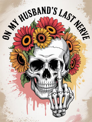 Realistic Skull with Sunflowers Illustration