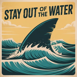 Retro Beach Poster with Shark Fin