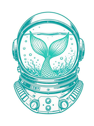 Teal Mermaid Tail in Astronaut Helmet