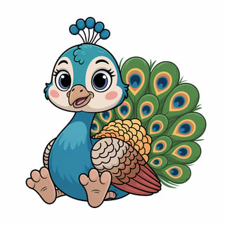 Cute Animated Peacock Nursery Art