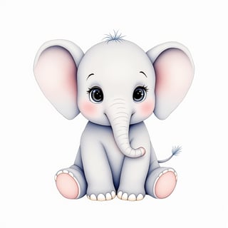 Cute Christmas Watercolor Baby Elephant