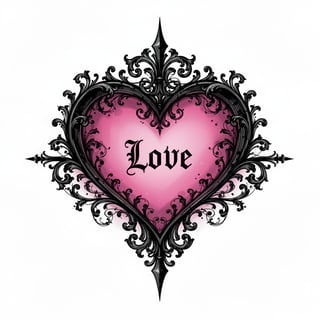 Gothic Heart Illustration with Baroque Frame