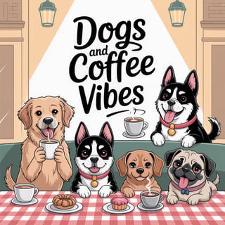 Cartoon Dogs Enjoying Coffee