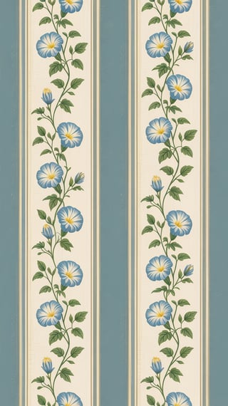 Vintage Blue Floral Stripe Wallpaper