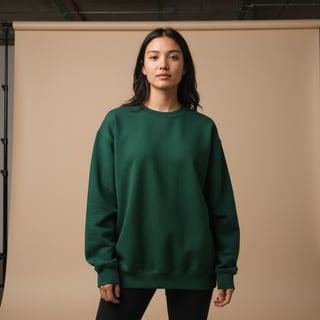 Young Woman in Forest Green Sweatshirt