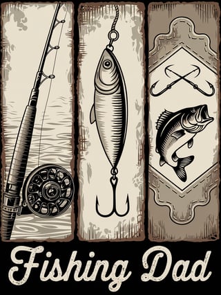 Vintage Fishing Vector Art Collage