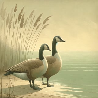 Serene Lakeside Geese Painting