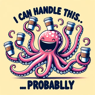 Cartoon Octopus Juggling Coffee Cups