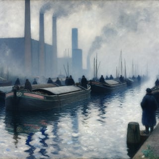 Foggy Rotterdam Canal Scene