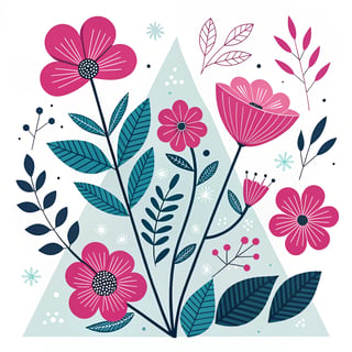 Retro 1960s Magenta Wildflowers Vector