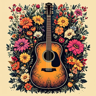 Retro Western Guitar Floral Artwork