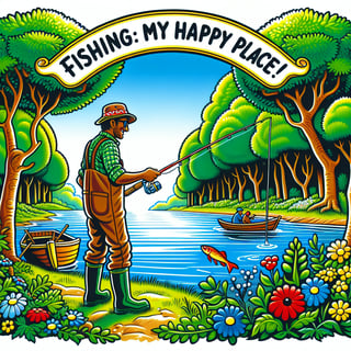Fishing My Happy Place Cartoon Design