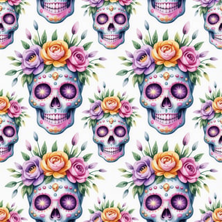 Pastel Sugar Skull Seamless Pattern
