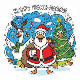 Goofy Cartoon Geese in Christmas Costumes