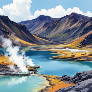 Myvatn Iceland Ink & Watercolor Poster