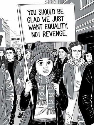 Cartoon Protest Scene with Teenage Girl