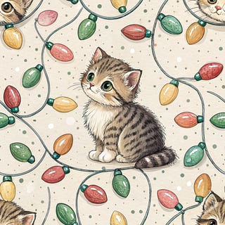 Tiny Kitten with Christmas Lights