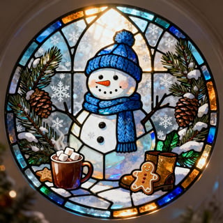 Cheerful Christmas Snowman Stained Glass
