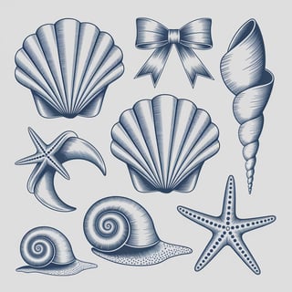 Blue Seashells and Starfish Artwork