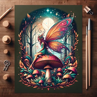 Vibrant Fairy on Mushroom