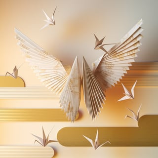 Elegant Origami Wings in Minimalist Art