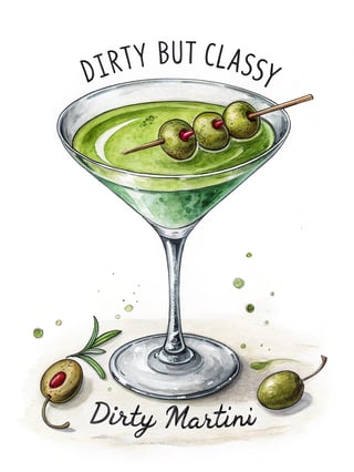 Hand-Drawn Watercolor Martini Glass