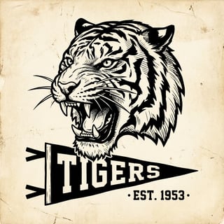 Retro Black and White Tiger Mascot