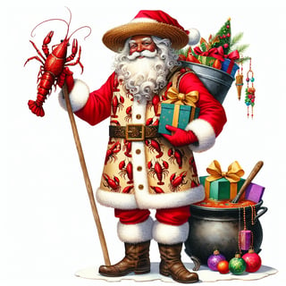 Cajun Santa Claus Watercolor Art