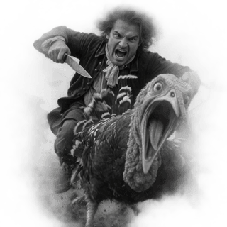 Greyscale 18th-Century Man Chasing Turkey