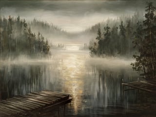 Moody Romantic Lake Painting