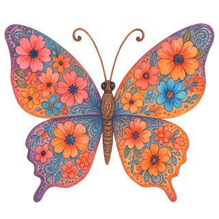 Boho Floral Butterfly Illustration