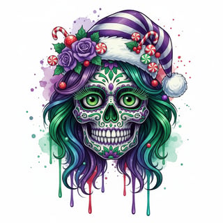Day of the Dead Christmas Sugar Skull Art