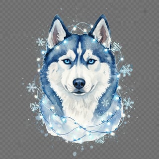 Watercolor Husky with Hanukkah Lights