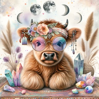 Baby Highland Cow with Floral Glasses