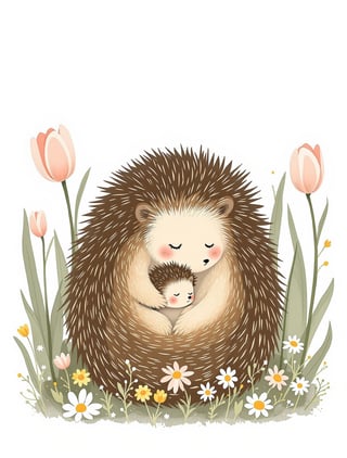 Serene Mother Hedgehog with Baby