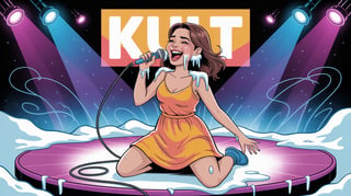 Adult Comic Woman Singing on Neon Stage