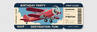 Vintage Airplane Birthday Ticket Invite