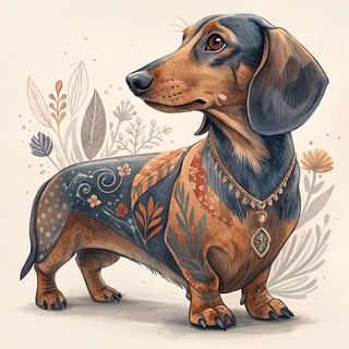 Bohemian Hand-Painted Dachshund Art