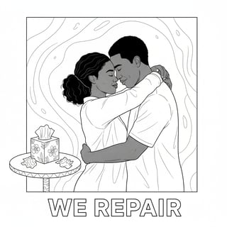 Black Couple Hugging Line Art