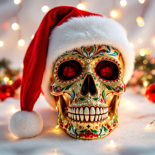 Festive Skull with Santa Hat