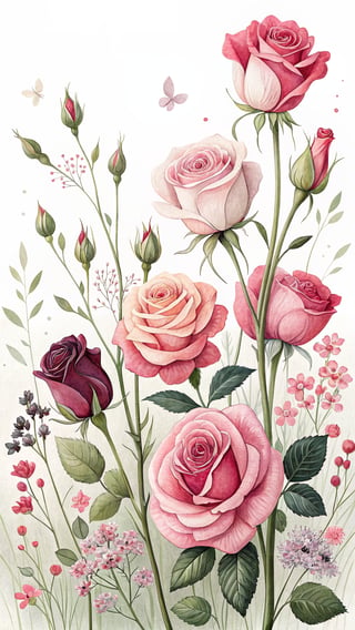 Vivid Watercolor Roses Illustration
