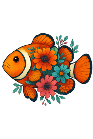Colorful Boho Floral Clownfish Art