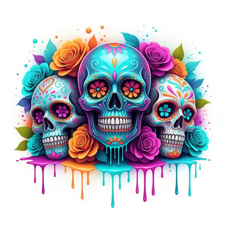 Colorful Sugar Skull Trio Art