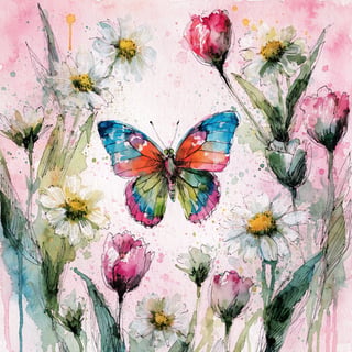 Watercolor Butterfly with Floral Background