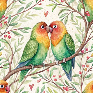 Colorful Lovebirds on Twig