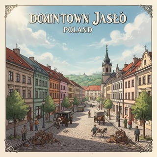 Vibrant Travel Poster of Jasło Downtown
