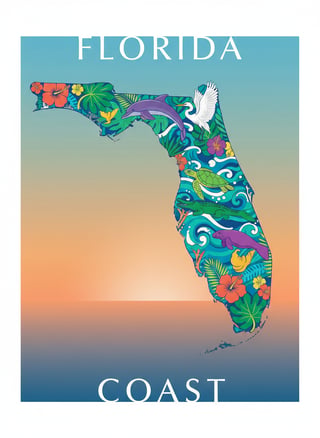 Florida Coastline Silhouette Art