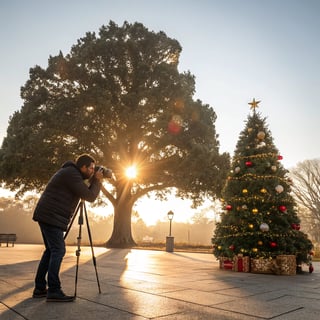 Decorated Small Christmas Tree in Daylight