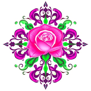 Symmetrical Fantasy Pink Roses Illustration