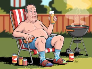 Cartoon Uncle at Backyard BBQ